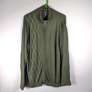 Banana Republic XL Sweater Men Argyle Green Silk Cashmere Knit Full Zip Jacket